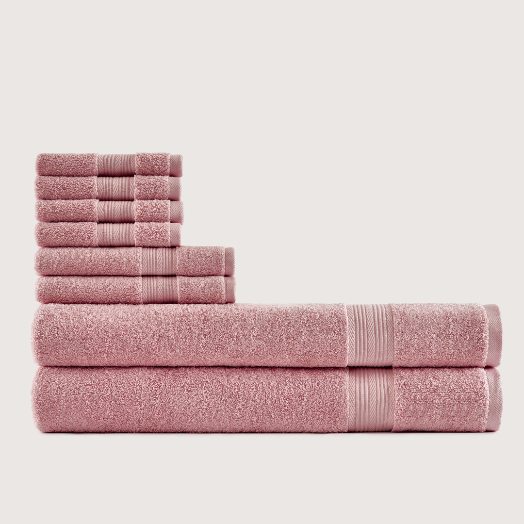 Truenova Ultrasoft 8-Piece Bath Towel Set with bath sheets, in Coral Pink