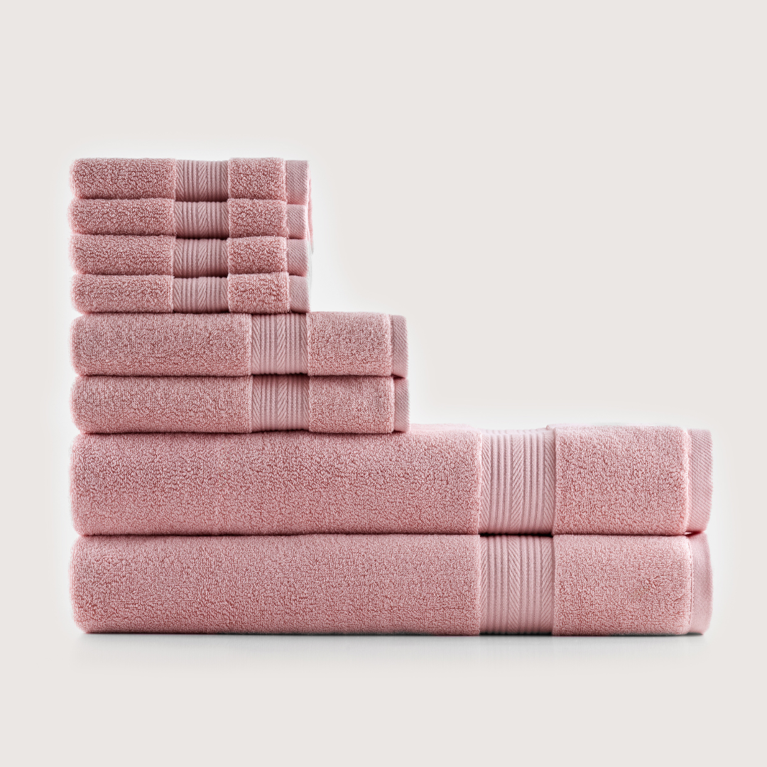 Truenova Ultrasoft 8-Piece Bath Towel Set with bath towels, in Coral Pink