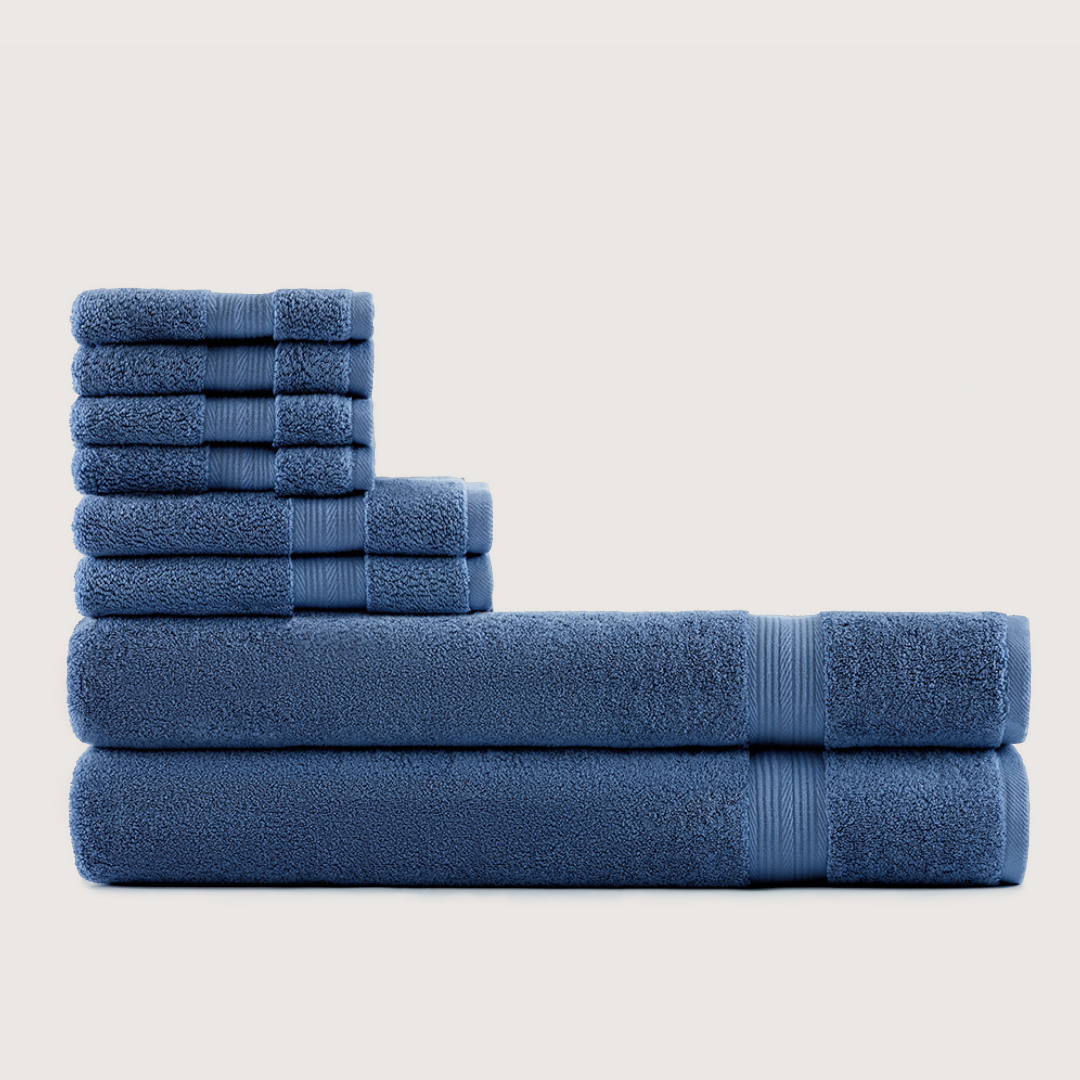 Truenova Ultrasoft 8-Piece Bath Towel Set with bath sheets, in Lapiz Blue