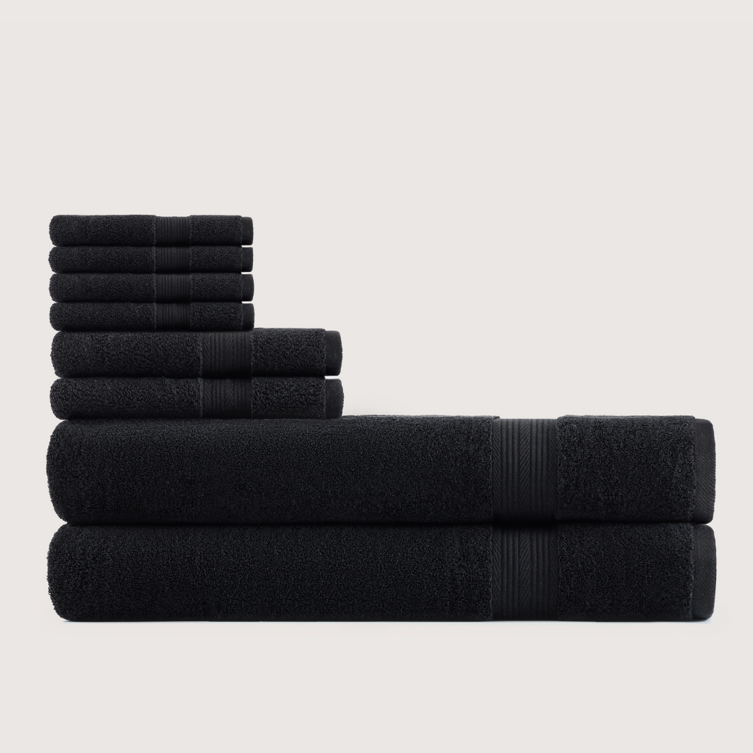 Truenova Ultrasoft 8-Piece Bath Towel Set with bath sheets, in Midnight Black