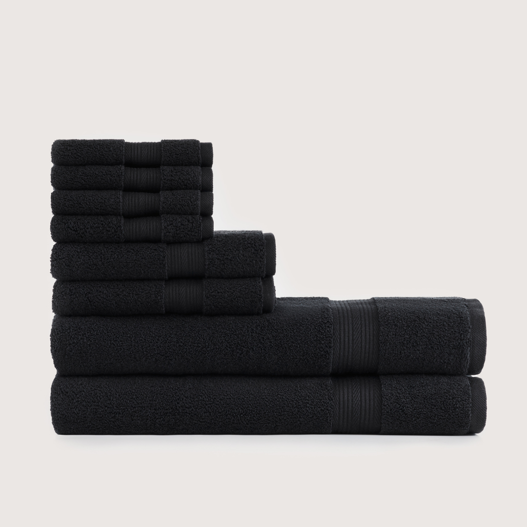 Truenova Ultrasoft 8-Piece Bath Towel Set with bath towels, in Midnight Black