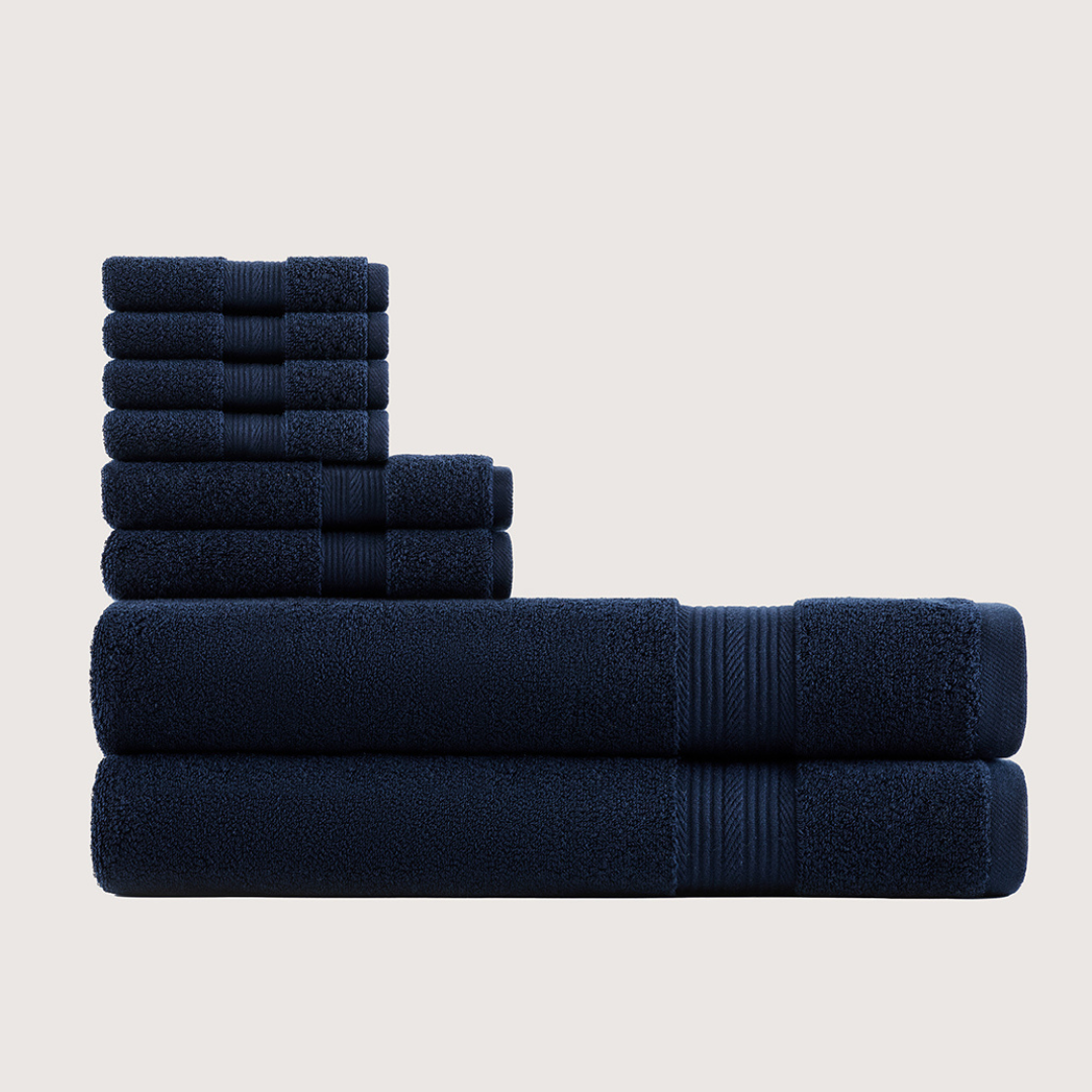 Truenova Ultrasoft 8-Piece Bath Towel Set with bath sheets, in Navy Blue