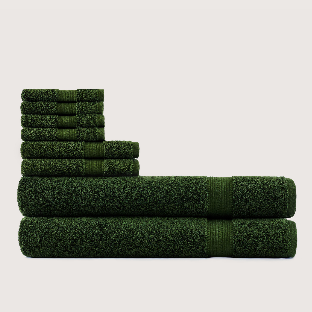 Truenova Ultrasoft 8-Piece Bath Towel Set with bath sheets, in Olive Green