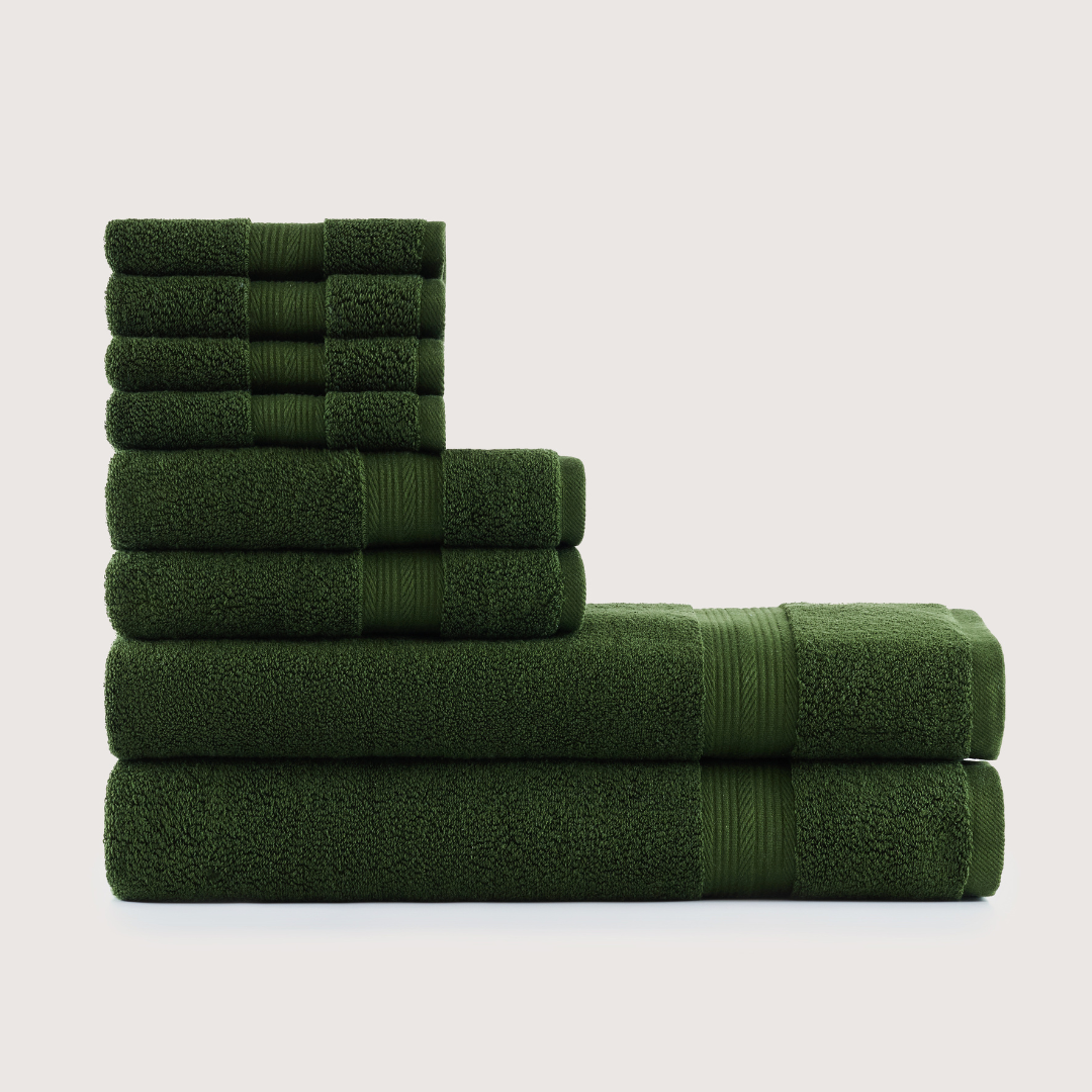 Truenova Ultrasoft 8-Piece Bath Towel Set with bath towels, in Olive Green