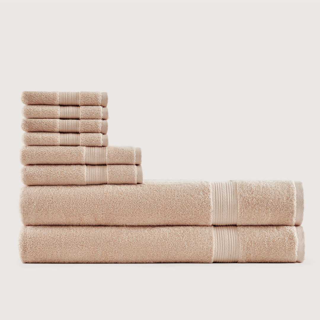 Truenova Ultrasoft 8-Piece Bath Towel Set with bath sheets, in Sand