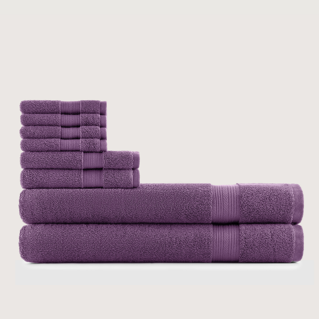 Truenova Ultrasoft 8-Piece Bath Towel Set with bath sheets, in Violet