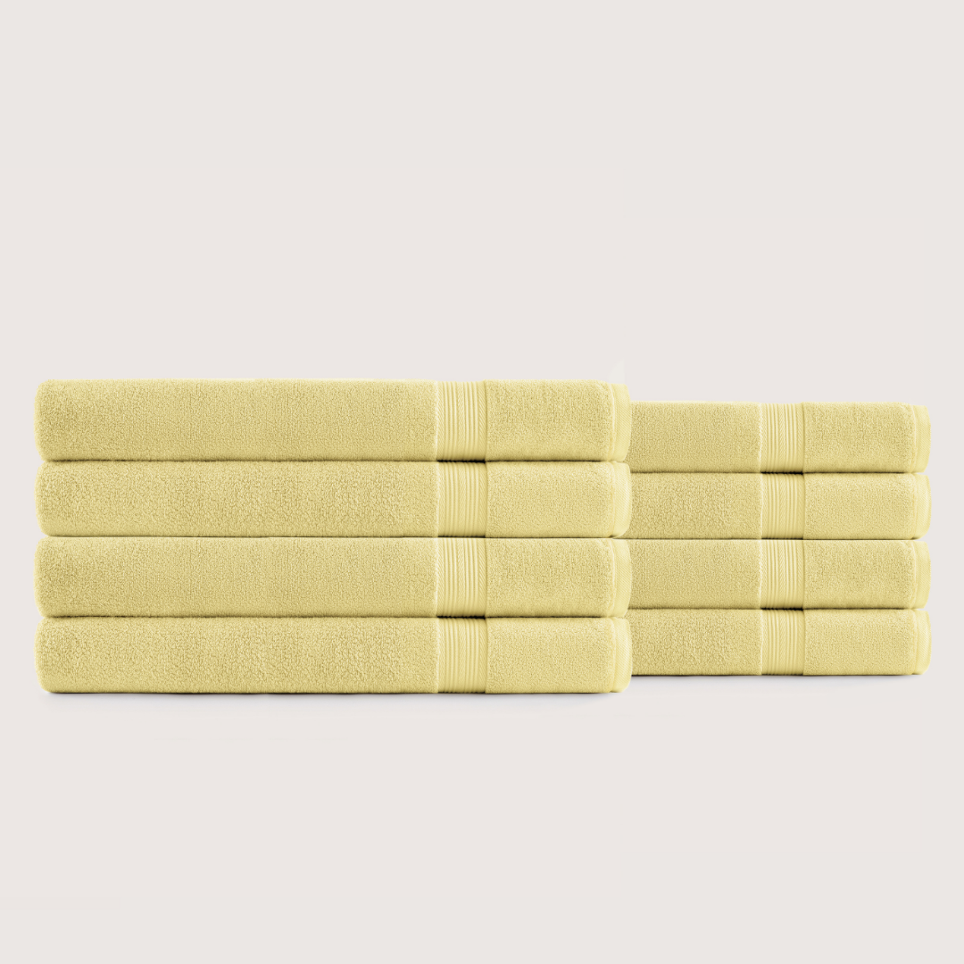 Pack of 8 Truenova Ultrasoft cotton bath sheets in Butter Yellow