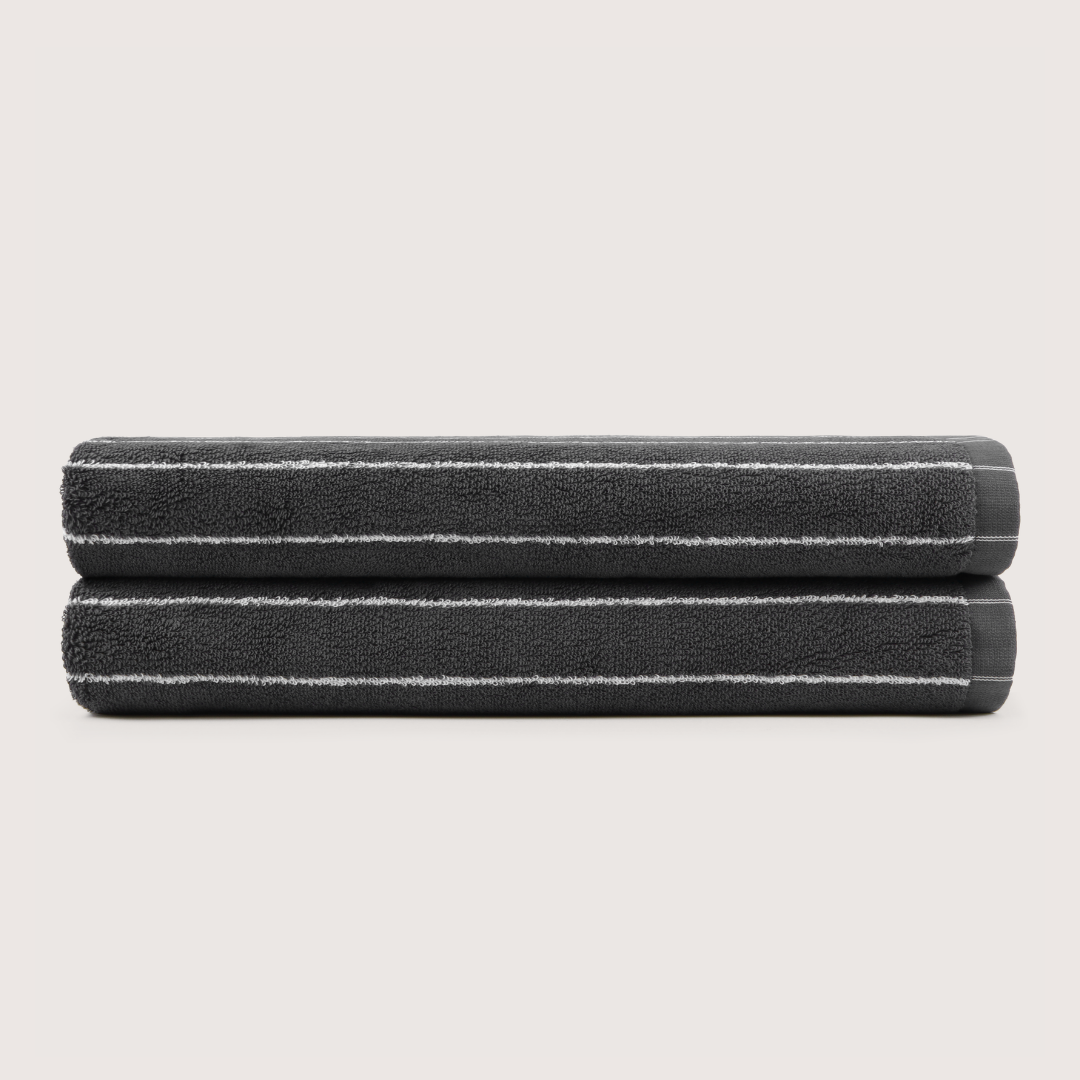 Pack of 2 Truenova Ultrasoft cotton bath sheets in Charcoal & White stripe