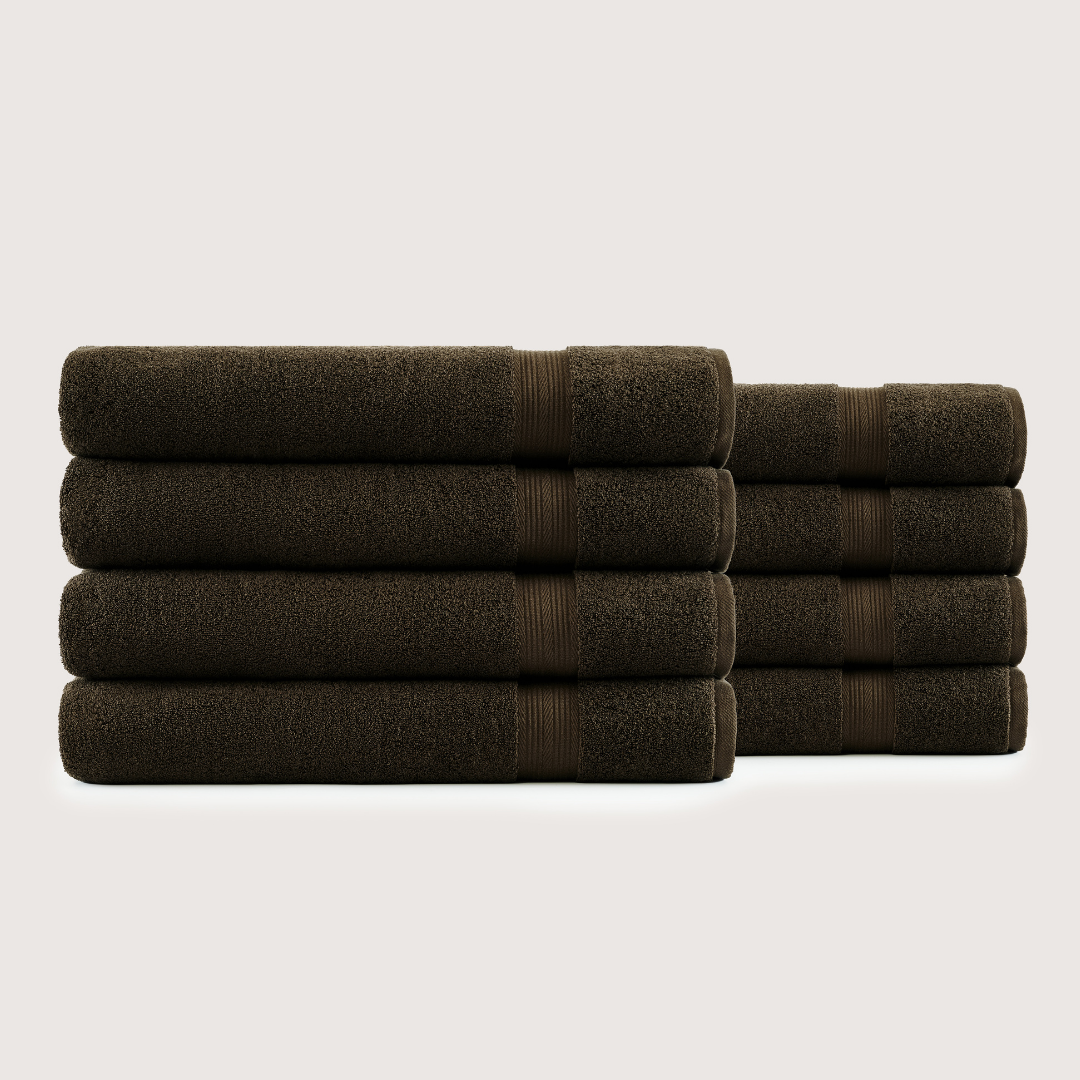 Pack of 8 Truenova Ultrasoft cotton bath sheets in Espresso Brown