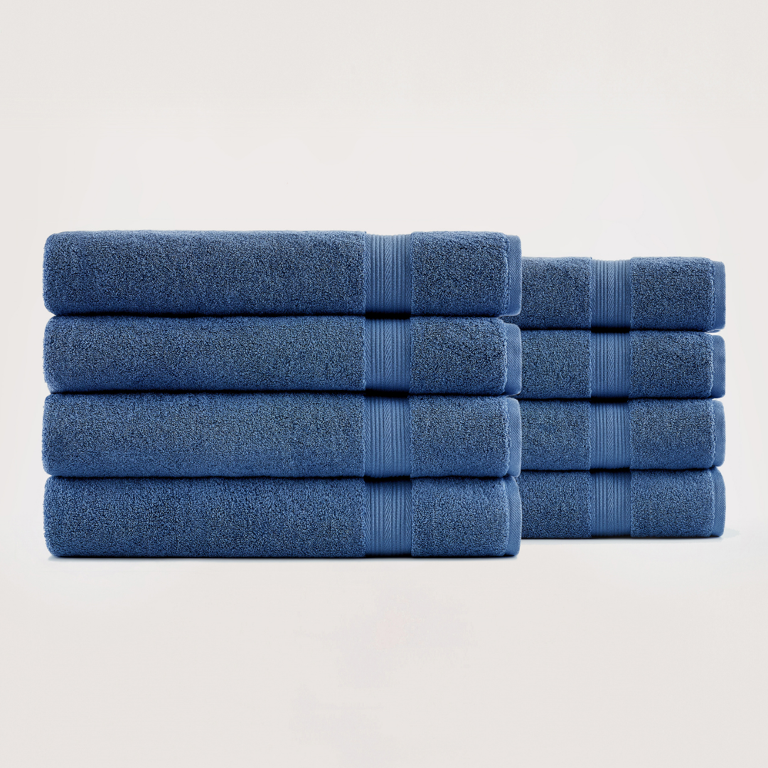Pack of 8 Truenova Ultrasoft cotton bath sheets in Lapiz Blue