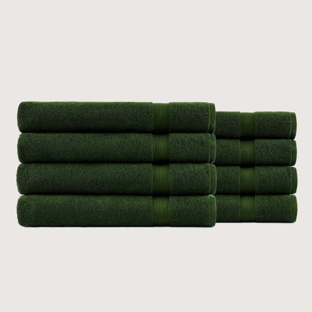 Pack of 8 Truenova Ultrasoft cotton bath sheets in Olive Green