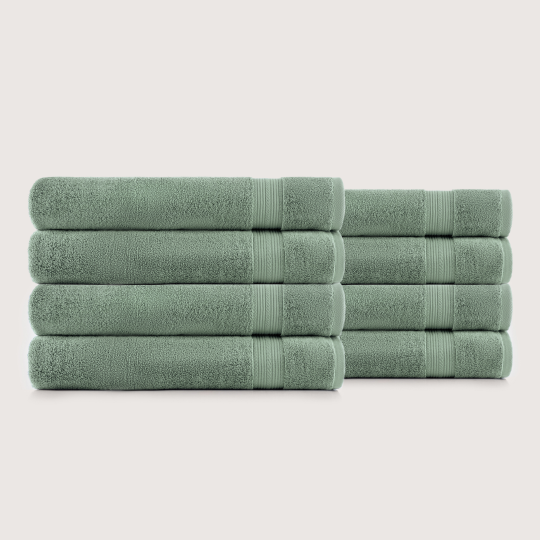 Pack of 8 Truenova Ultrasoft cotton bath sheets in Sage