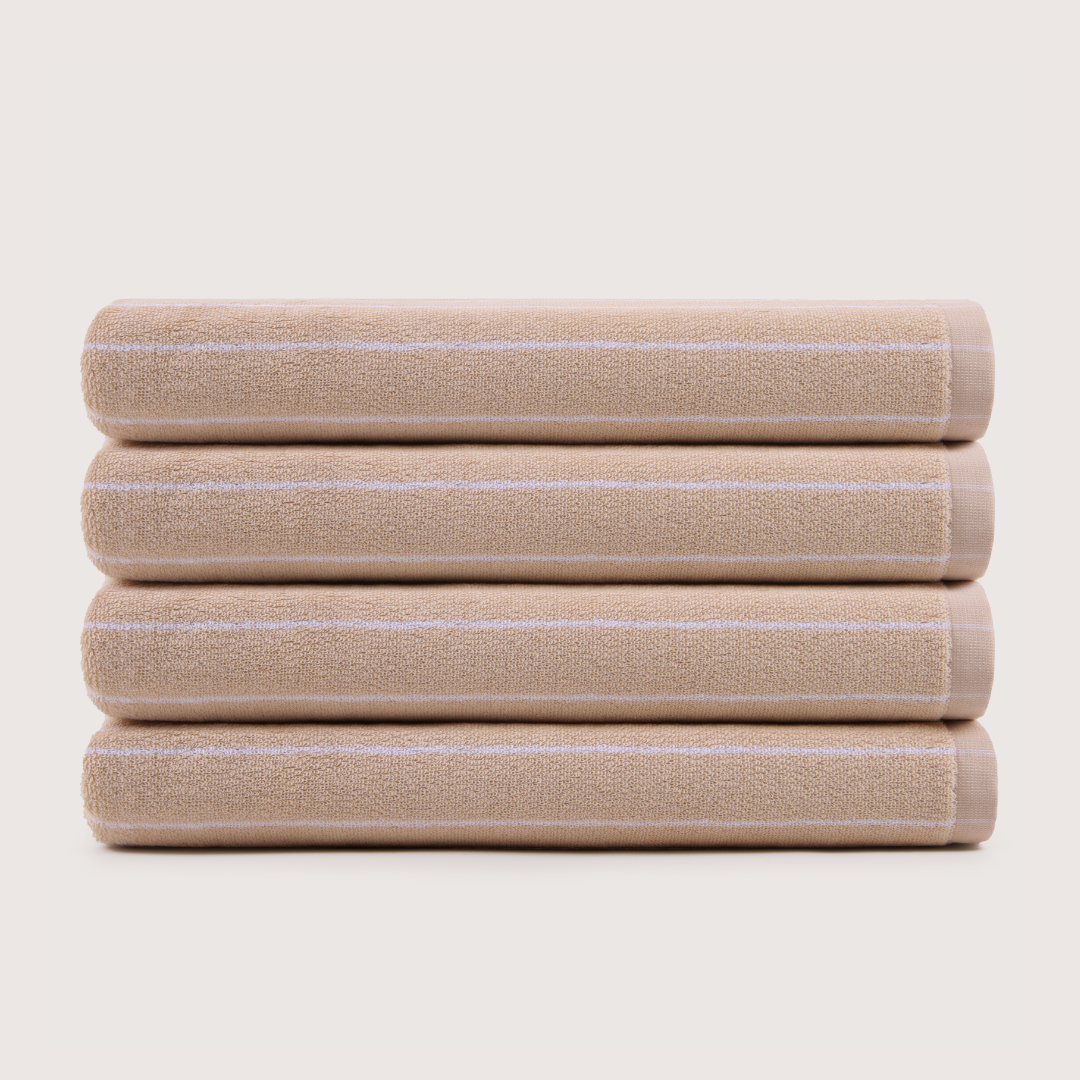 Pack of 4 Truenova Ultrasoft cotton bath sheets in Sand & White stripe