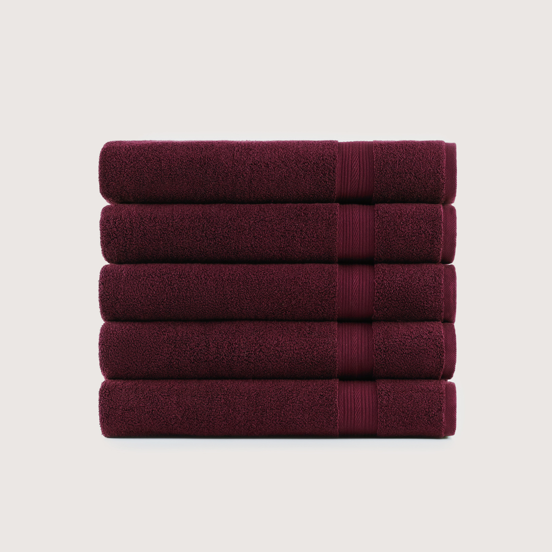 Pack of 4 Truenova Ultrasoft cotton bath towels in Burgundy