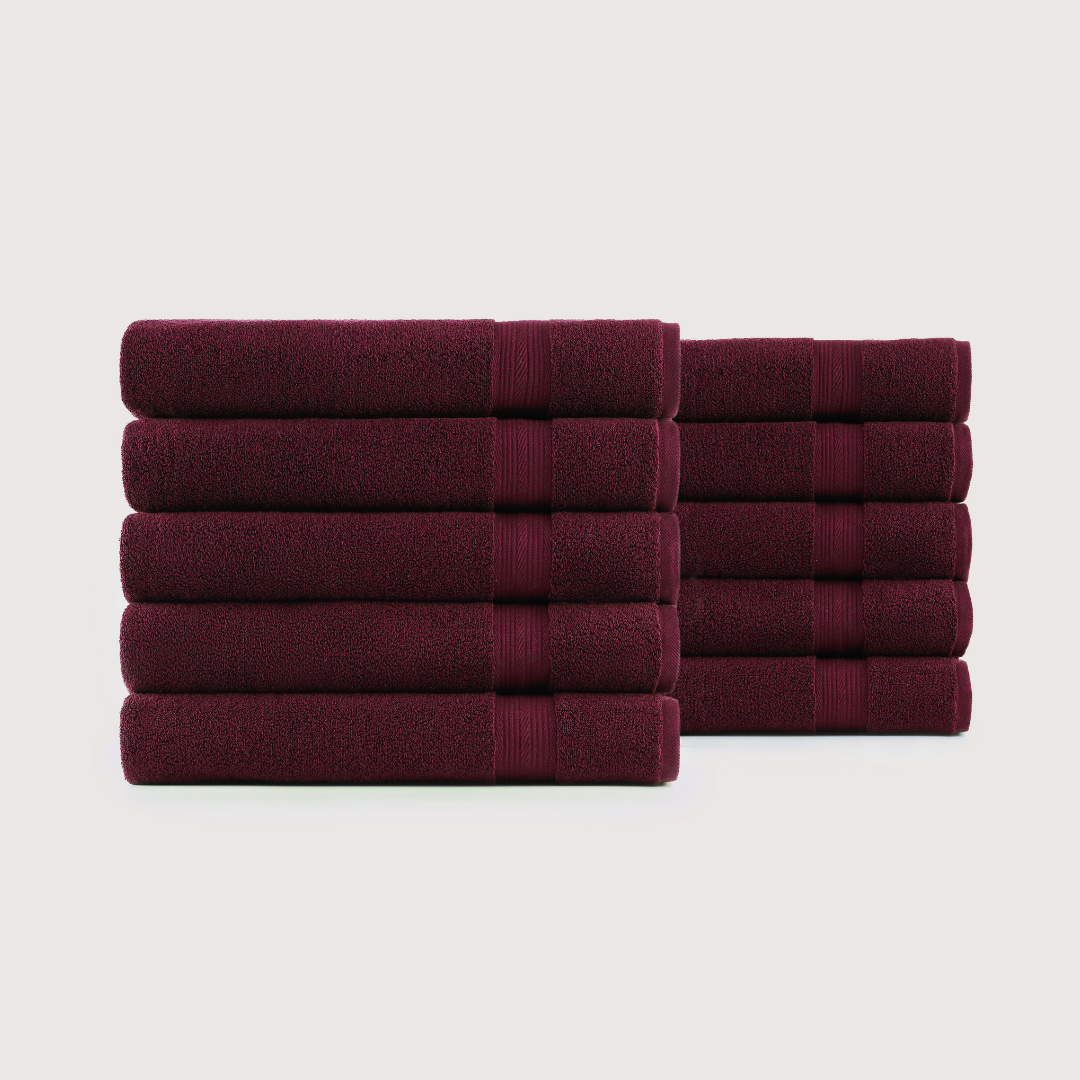 Pack of 8 Truenova Ultrasoft cotton bath towels in Burgundy