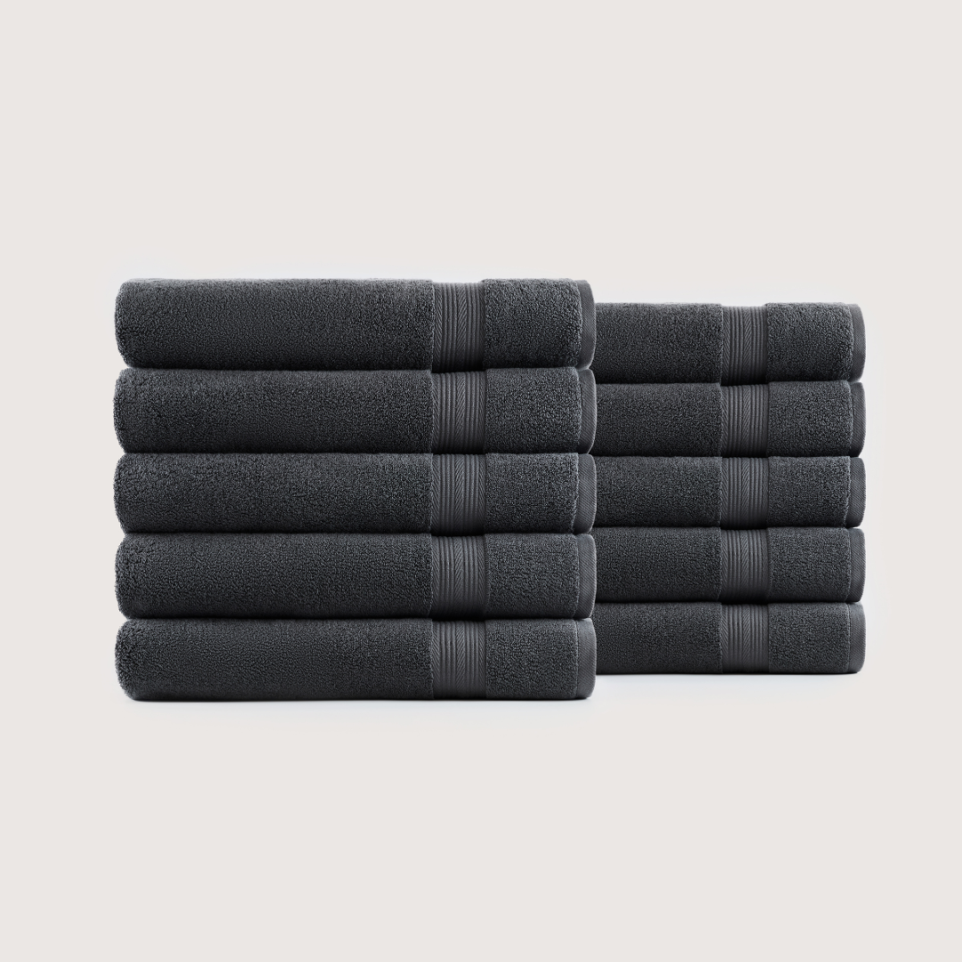 Pack of 8 Truenova Ultrasoft cotton bath towels in Charcoal
