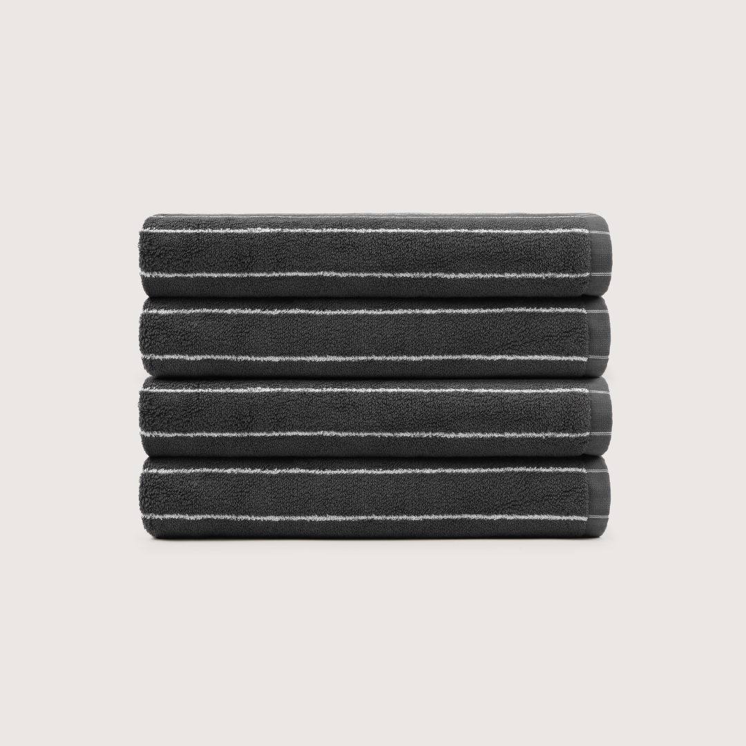 Pack of 4 Truenova Ultrasoft cotton bath towels in Charcoal & White stripe