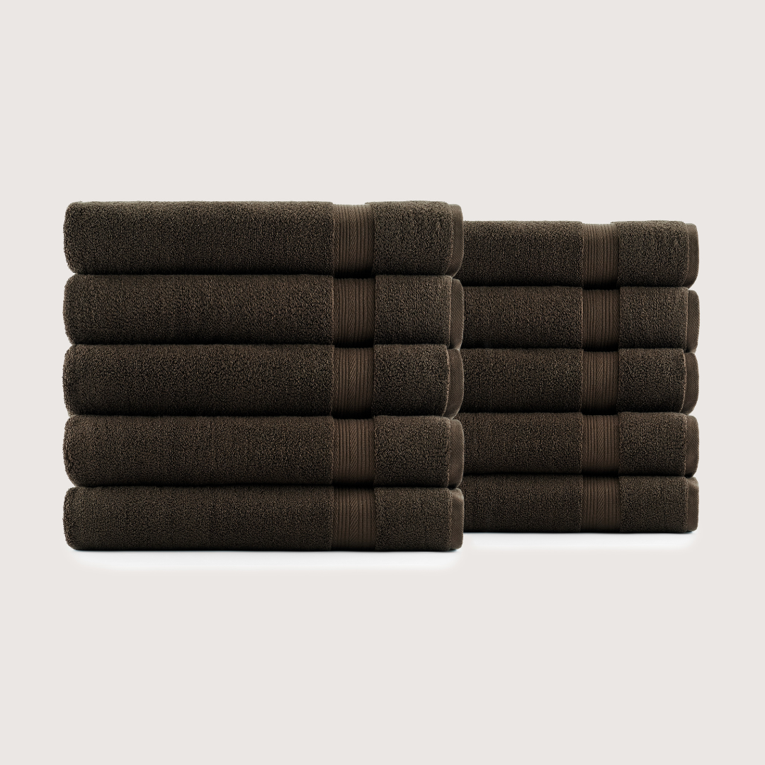 Pack of 8 Truenova Ultrasoft cotton bath towels in Espresso Brown