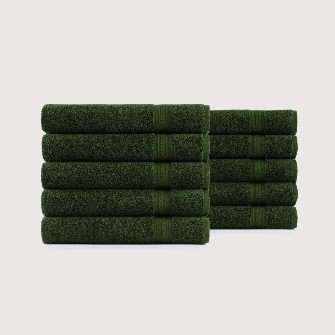 Pack of 8 Truenova Ultrasoft cotton bath towels in Olive Green