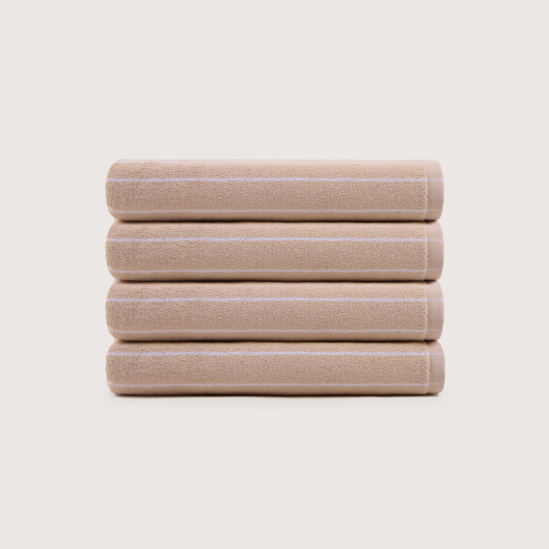 Pack of 4 Truenova Ultrasoft cotton bath towels in Sand & White stripe