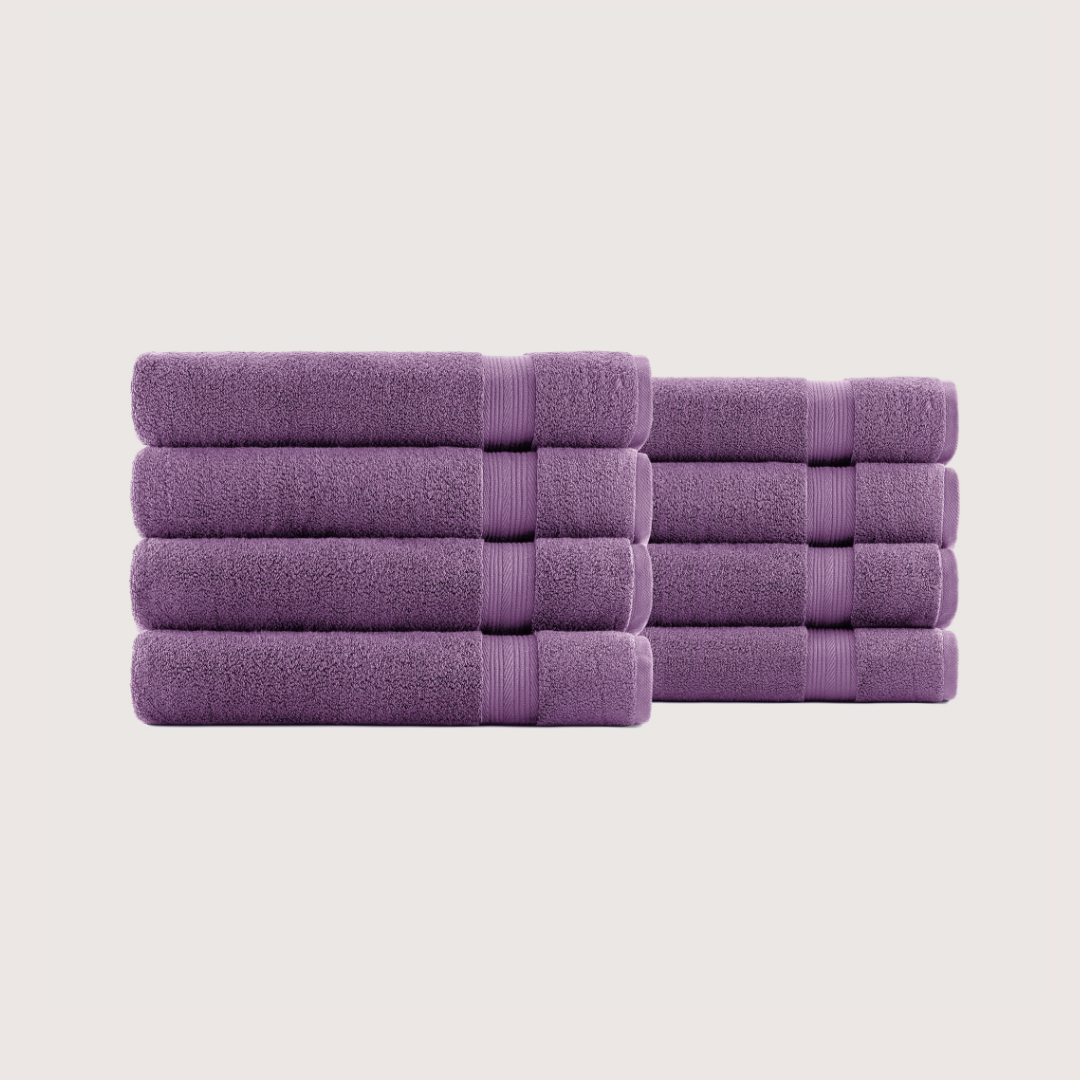Pack of 8 Truenova Ultrasoft cotton bath towels in Violet