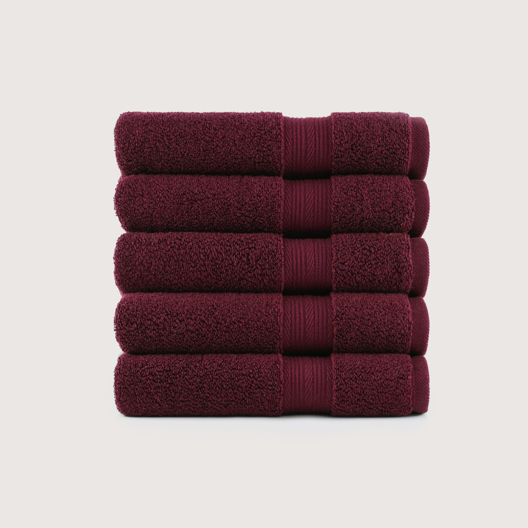 Pack of 4 Truenova Ultrasoft cotton hand towels in Burgundy