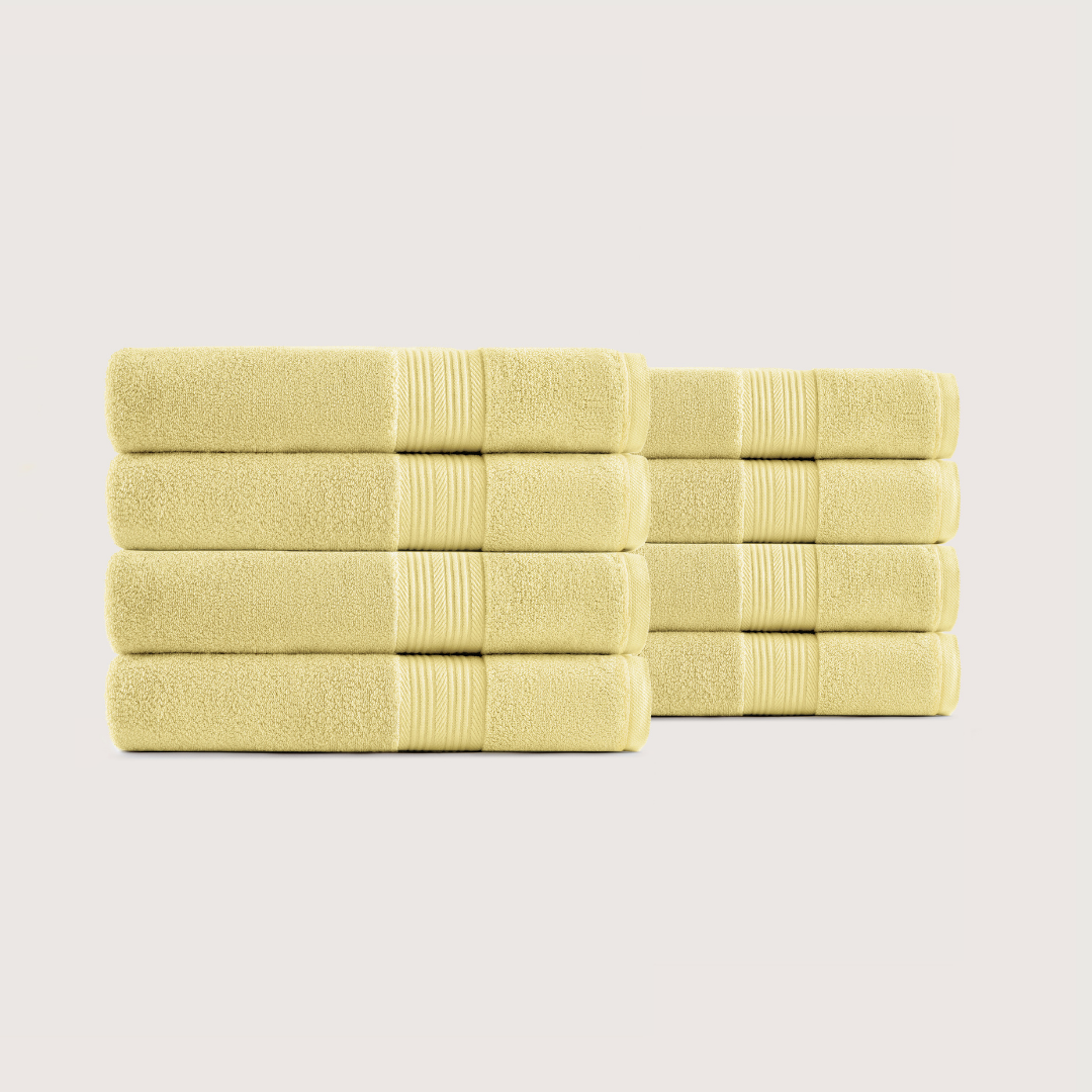 Pack of 8 Truenova Ultrasoft cotton hand towels in Butter Yellow