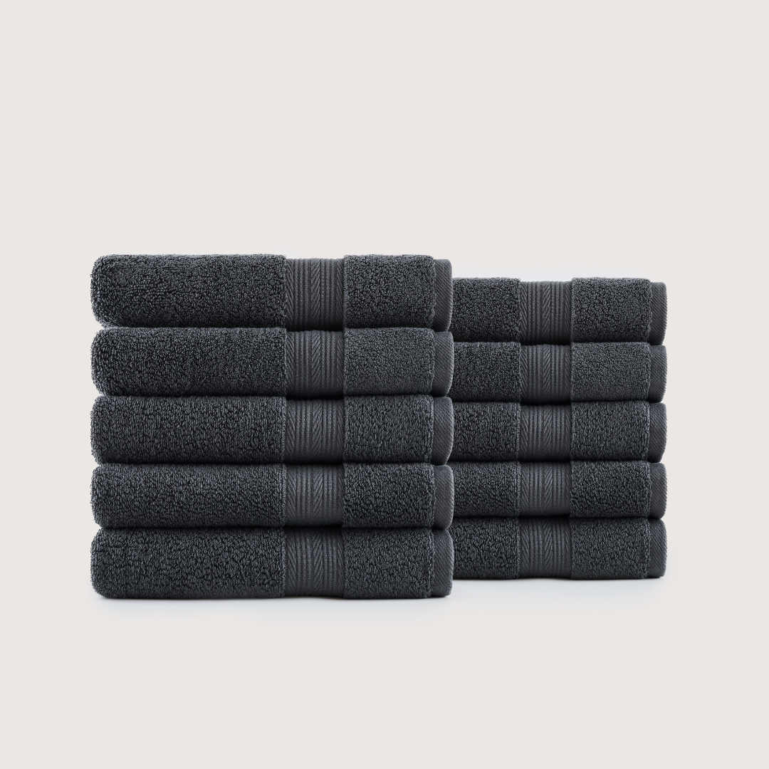 Pack of 8 Truenova Ultrasoft cotton hand towels in Charcoal