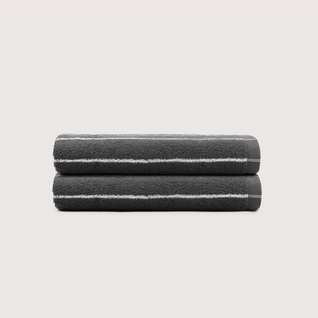 Pack of 2 Truenova Ultrasoft cotton hand towels in Charcoal & White stripe