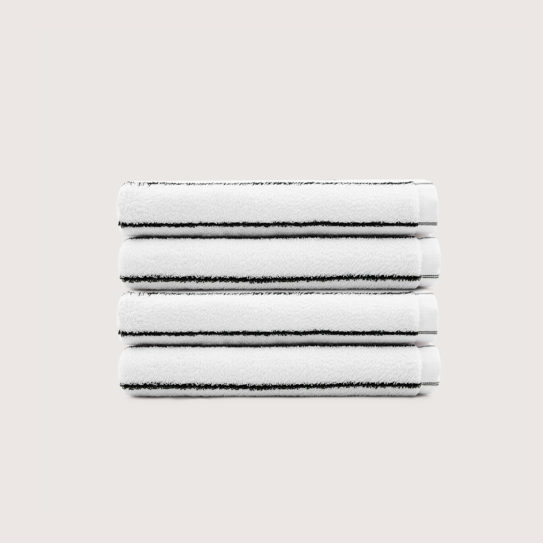 Pack of 4 Truenova Ultrasoft cotton hand towels in Cloud White & Black stripe