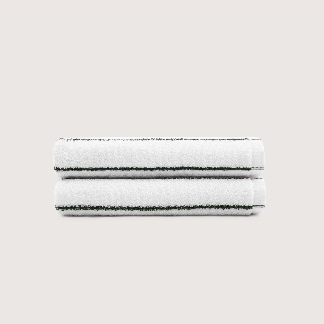 Pack of 2 Truenova Ultrasoft cotton hand towels in Cloud White & Olive Green stripe