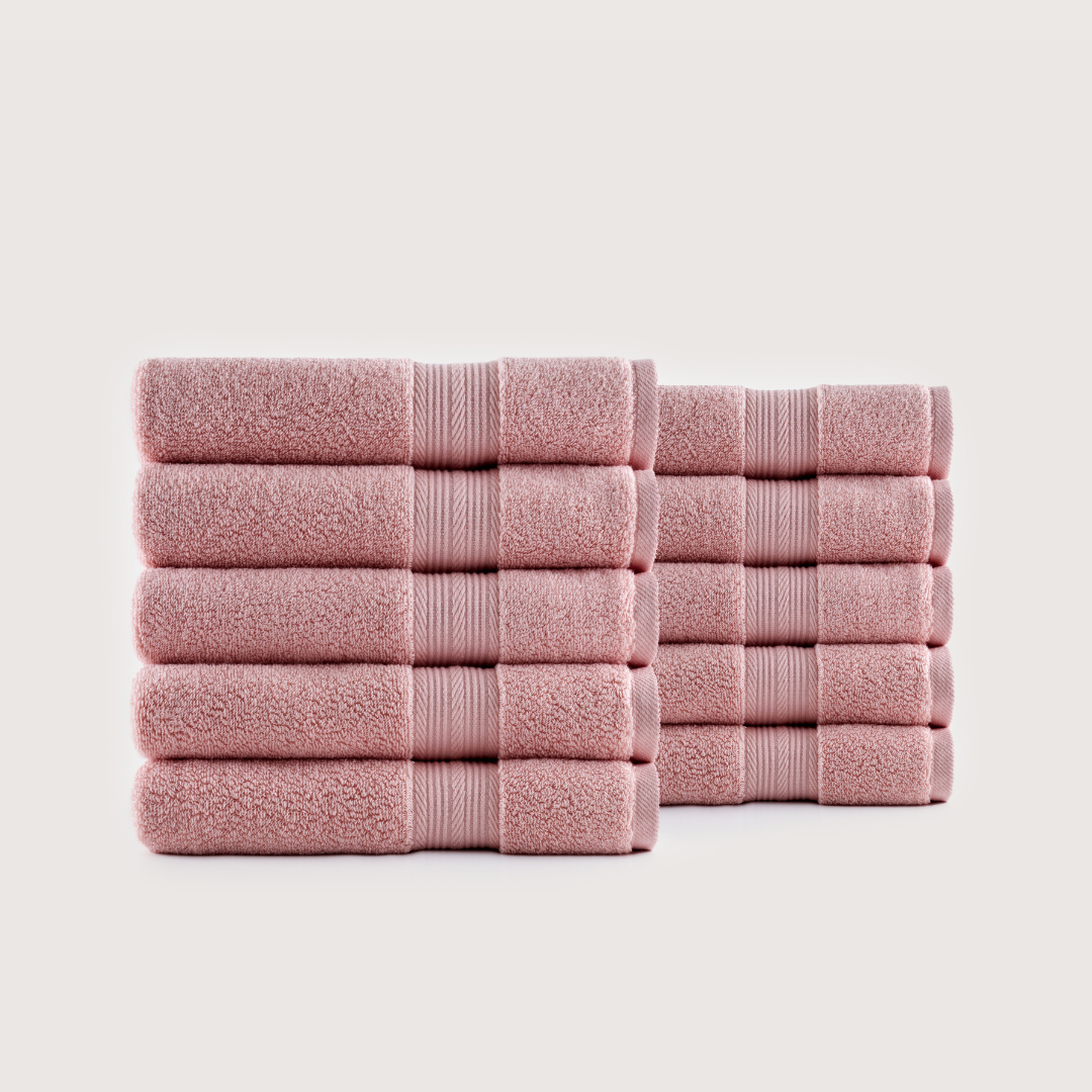 Pack of 8 Truenova Ultrasoft cotton hand towels in Coral Pink