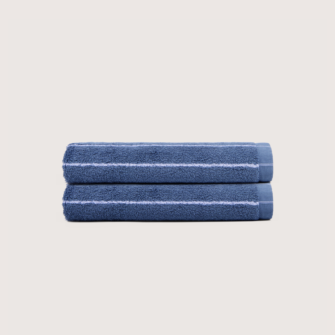 Pack of 2 Truenova Ultrasoft cotton hand towels in Lapiz Blue & White stripe