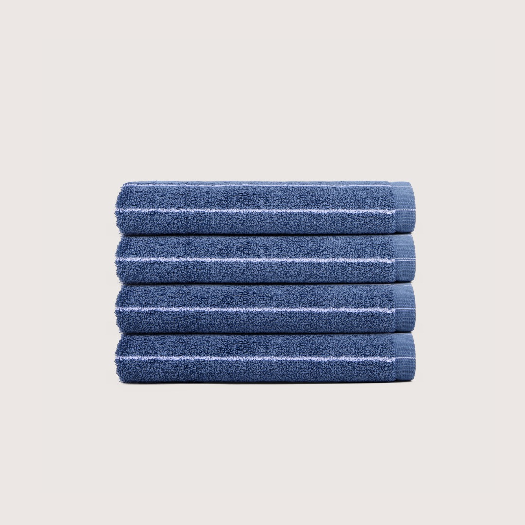 Pack of 4 Truenova Ultrasoft cotton hand towels in Lapiz Blue & White stripe