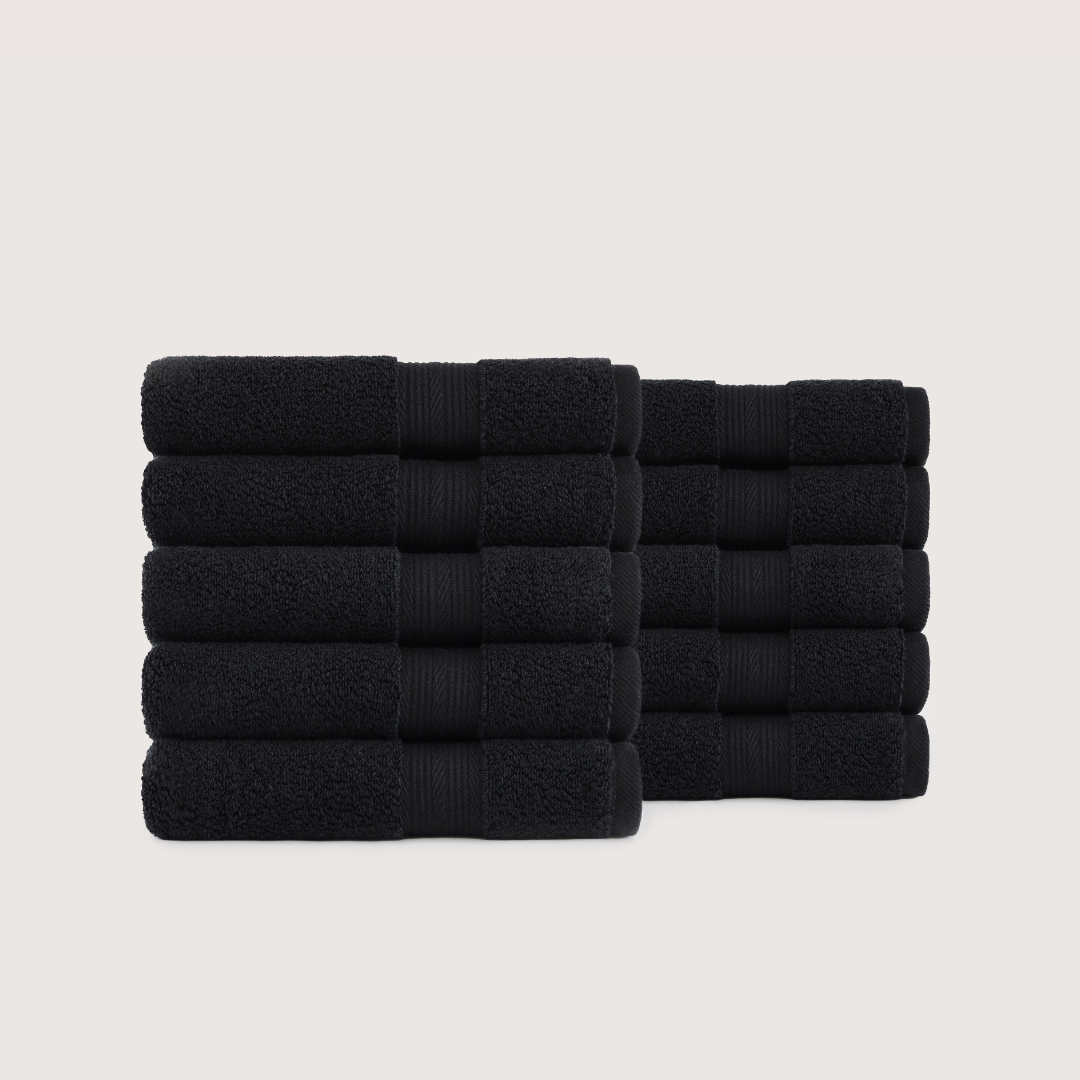 Pack of 8 Truenova Ultrasoft cotton hand towels in Midnight Black