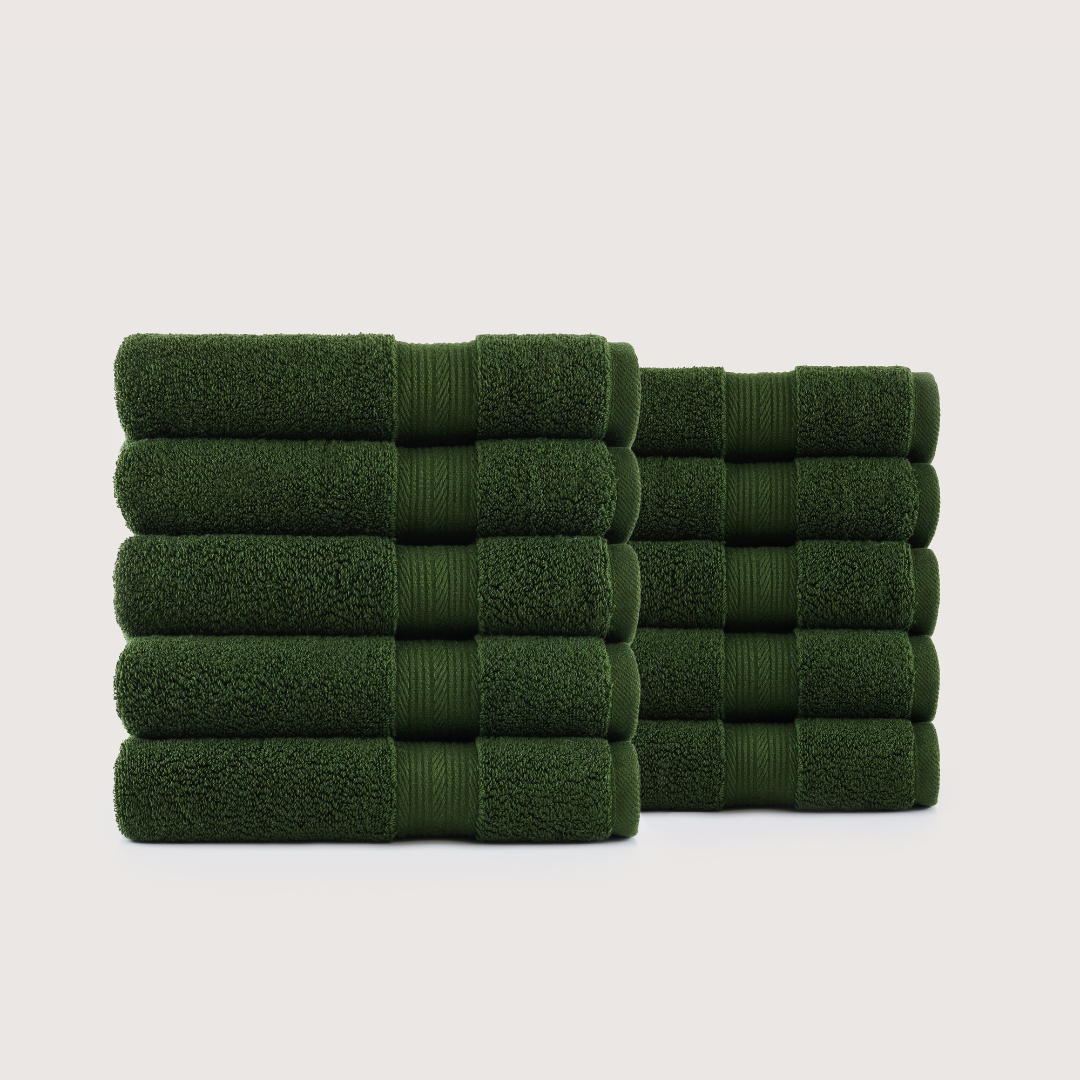 Pack of 8 Truenova Ultrasoft cotton hand towels in Olive Green