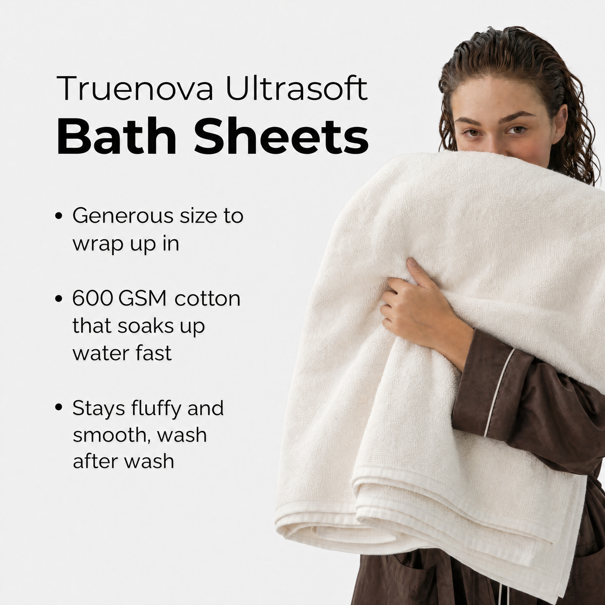 Truenova Ultrasoft bath sheets, soft-touch 600 GSM cotton