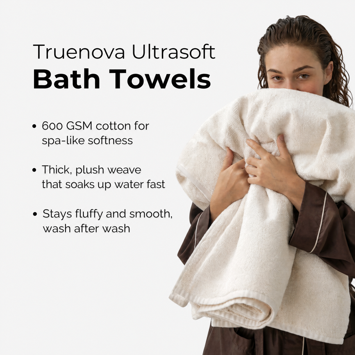 Truenova Ultrasoft bath towels, soft-touch 600 GSM cotton