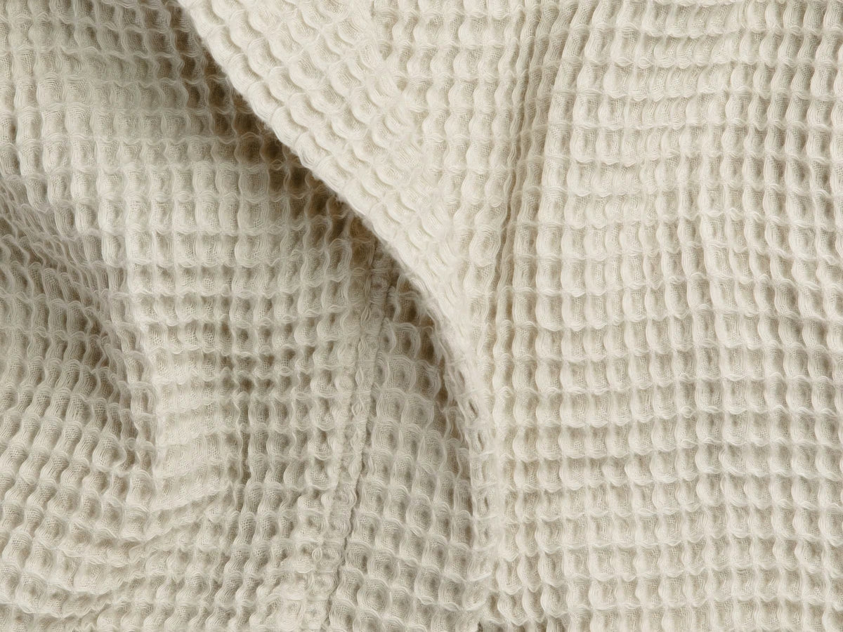 Waffle weave detail of the Truenova Waffle Robe in Tan